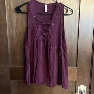 Plum V Neck Lace Up Tank Top (S)